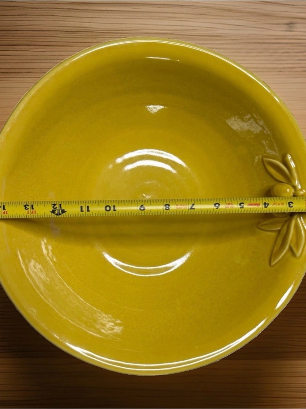Williams Sonoma Large 14” Yellow Ceramic Serving Bowl Olive Branch Leaves